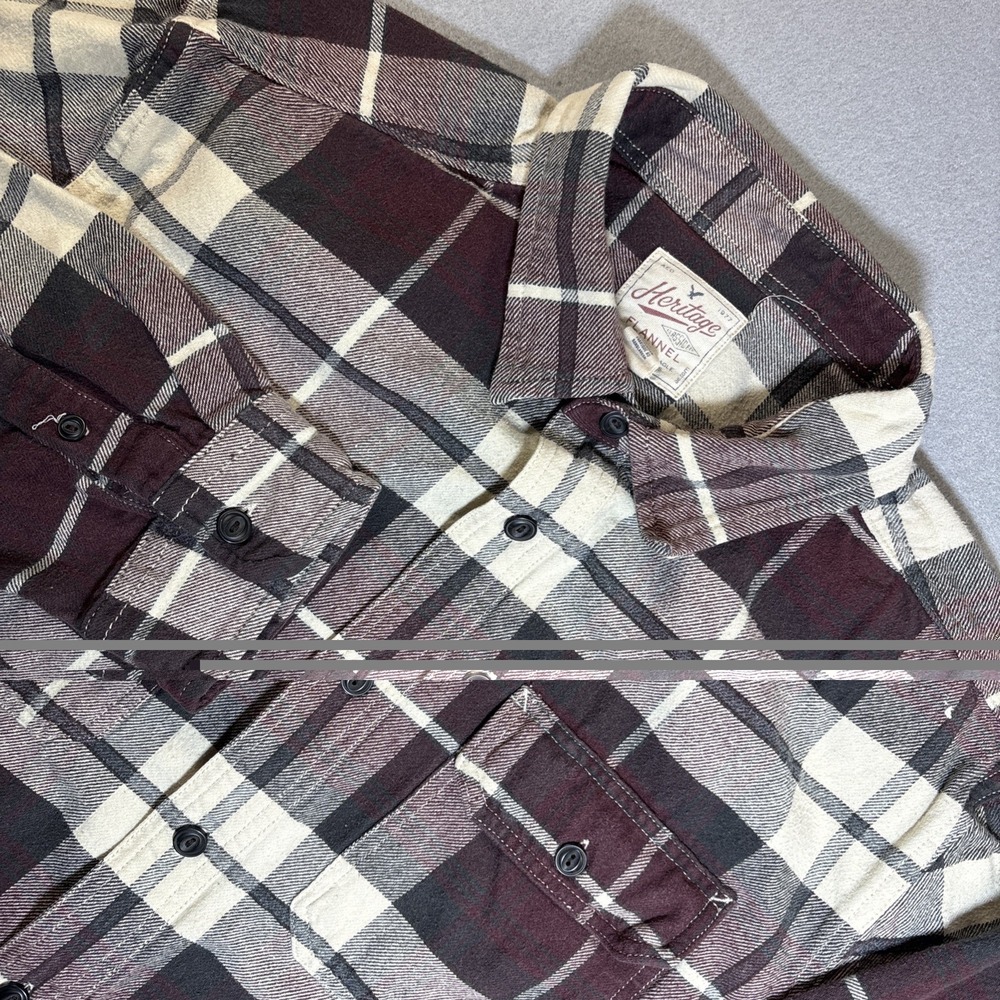 Men's American Eagle Heritage Button‎ Purple Plaid Flannel Large Classic Fit